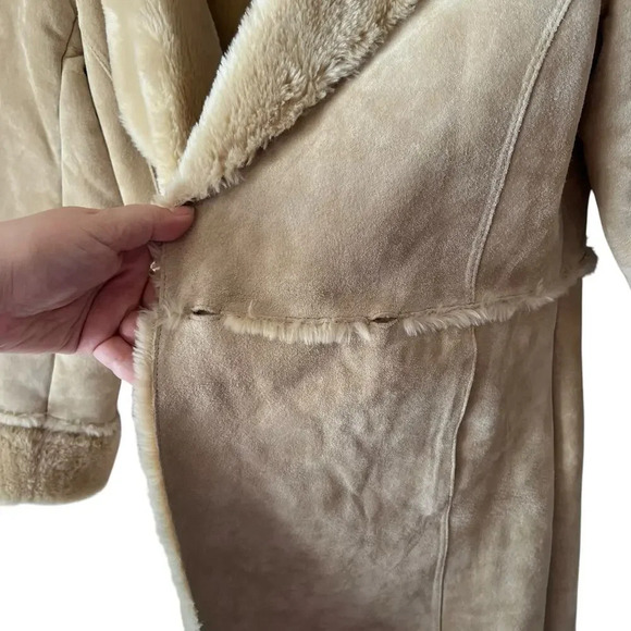 Express Y2K Vintage Suede Leather Faux Fur Lined Winter Coat Medium - Picture 4 of 15